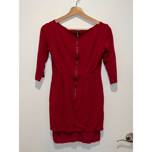 Alice + Olivia Red 3/4 Sleeve Back Zipper Above Knee Mini Dress Women's Size S - Picture 4 of 9